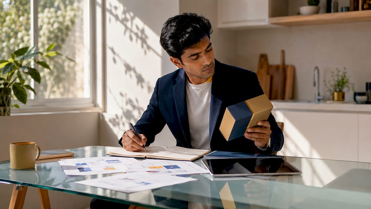 Entrepreneur examining product prototype indoors