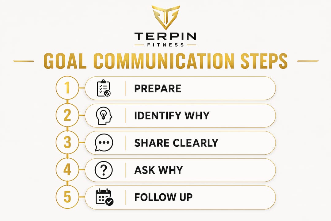 Infographic showing five steps to communicate goals with trainer