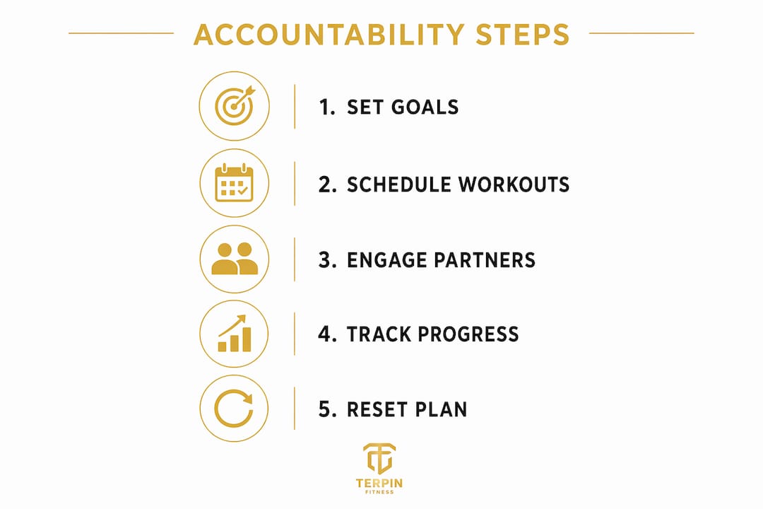 Infographic showing five steps to fitness accountability