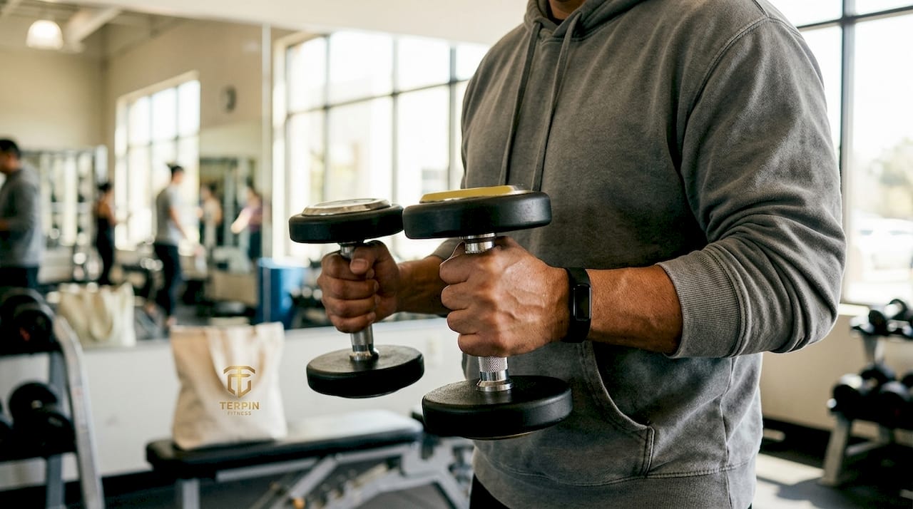 Man's hands on treadmill console