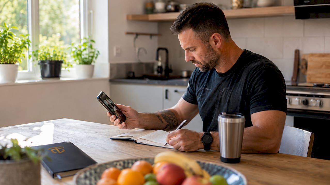 Trainer reviewing remote workout video for form