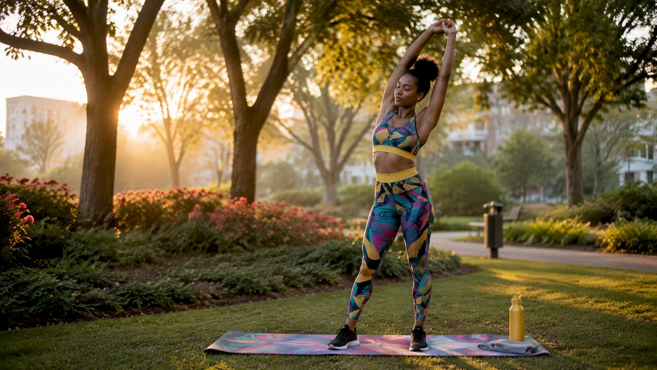 Woman stretching at home yoga workout