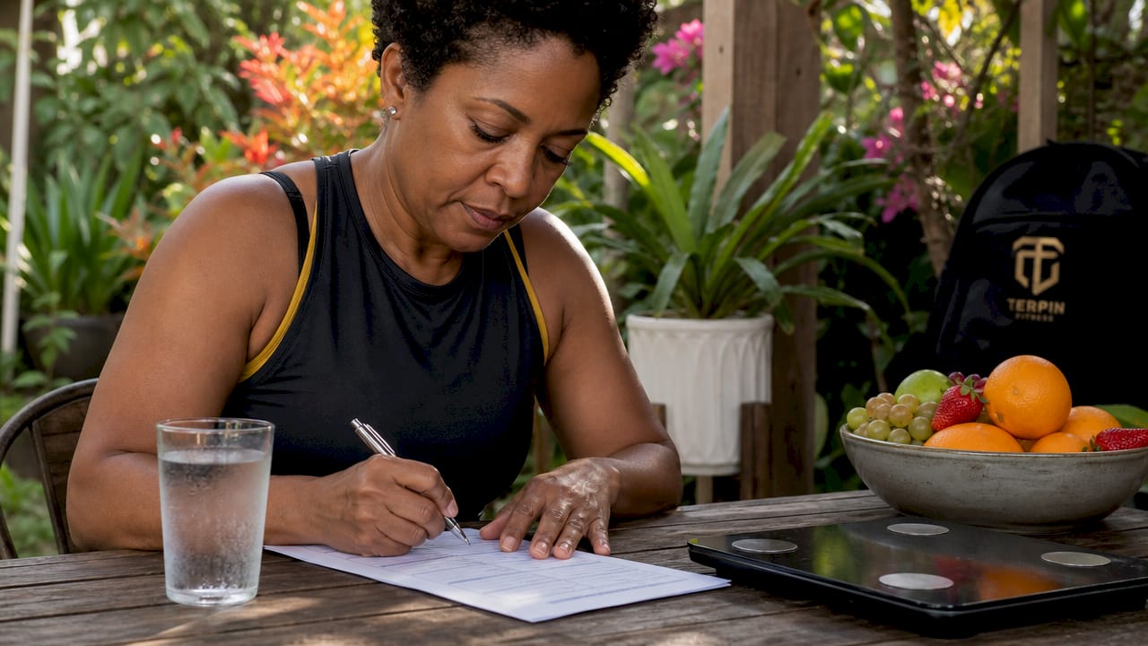 Woman completing weight loss assessment form