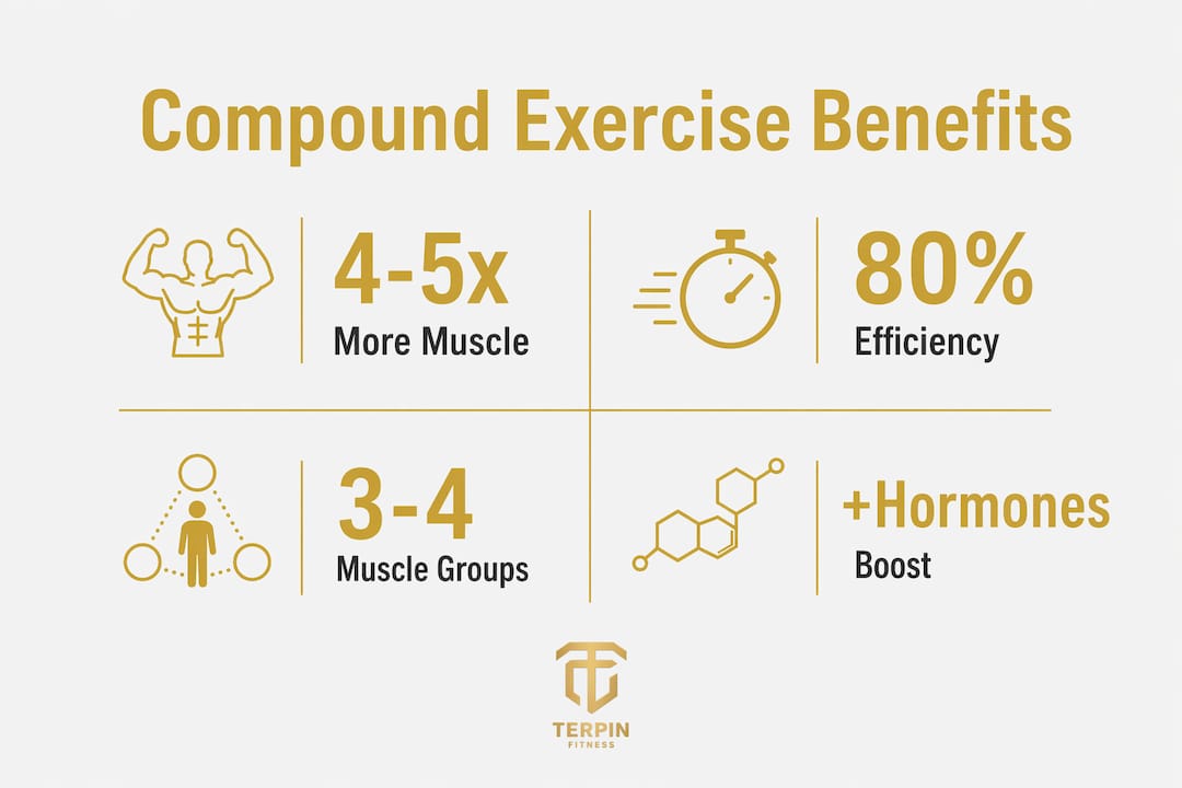 Infographic displaying main benefits of compound exercises