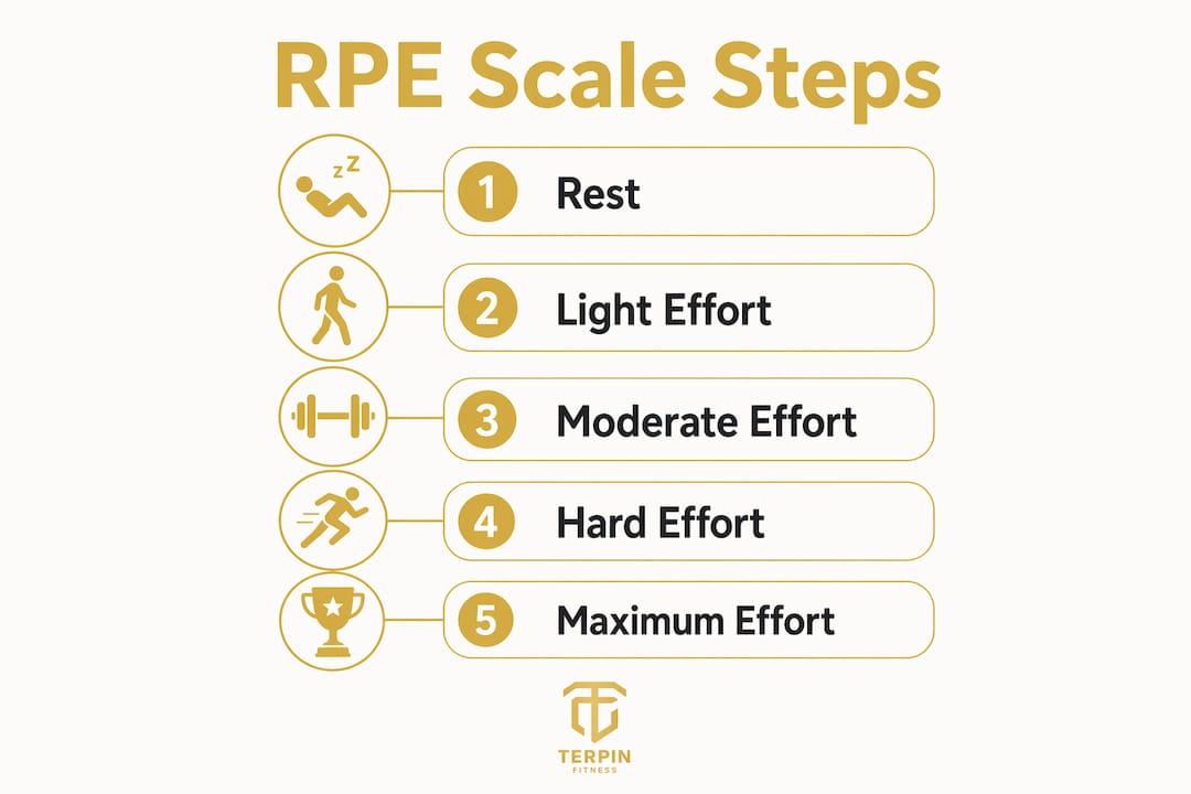 Vertical infographic illustrating RPE scale steps