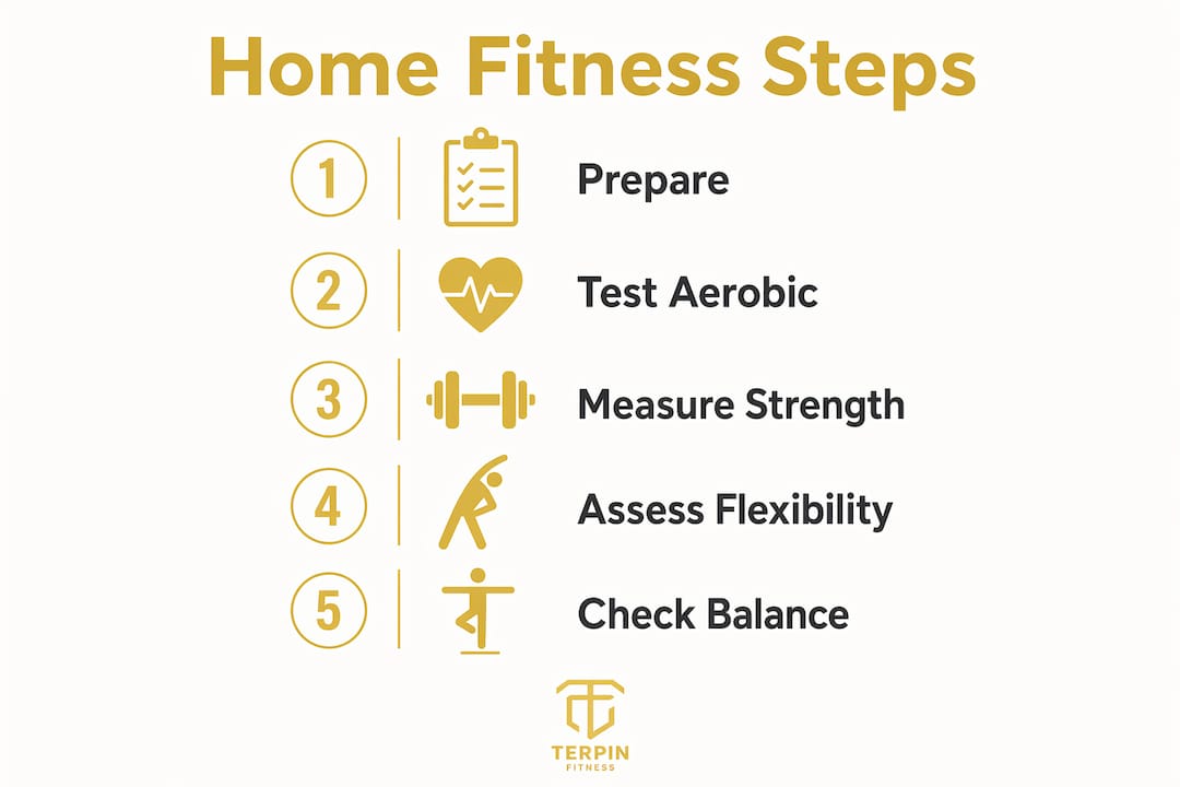 Infographic illustrating steps for home fitness assessment