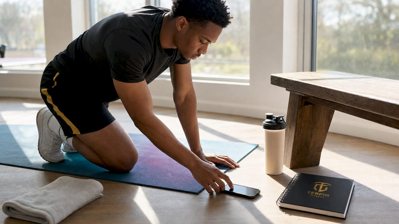 Man setting up equipment for home fitness tests