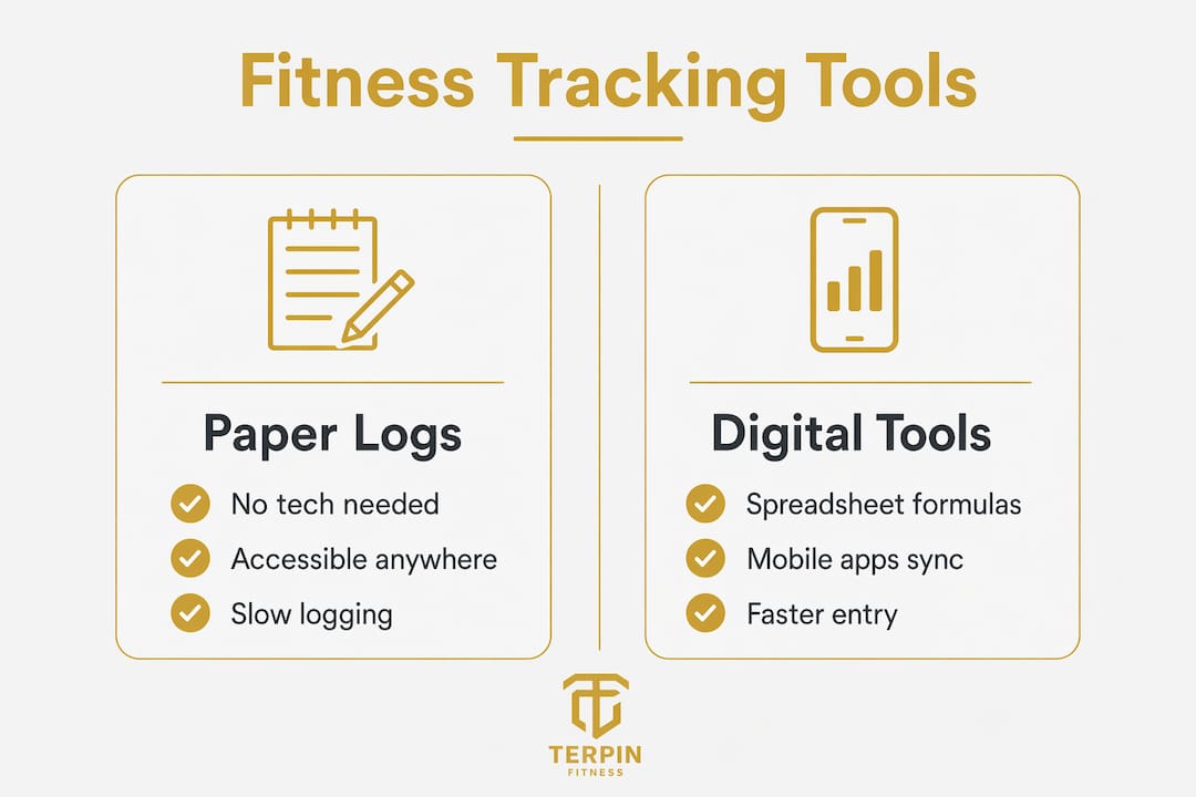 Infographic comparing paper logs and digital fitness tools