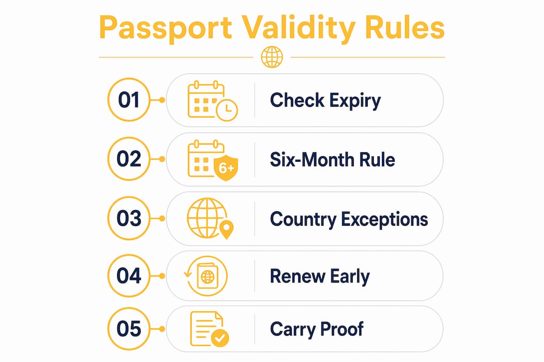 Infographic illustrating passport validity steps