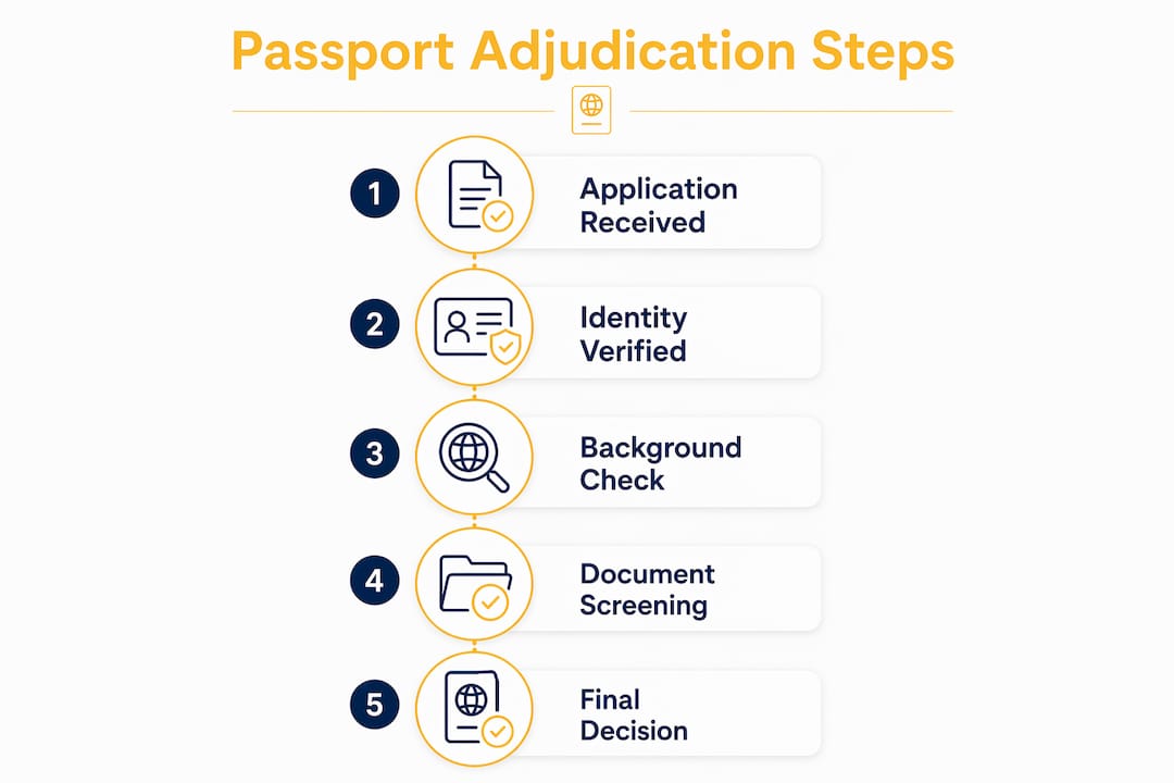 Infographic detailing passport adjudication steps