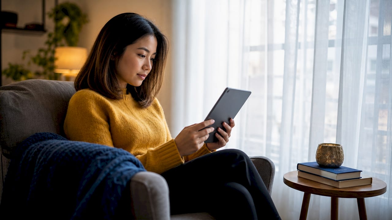 Woman checking passport status on smartphone