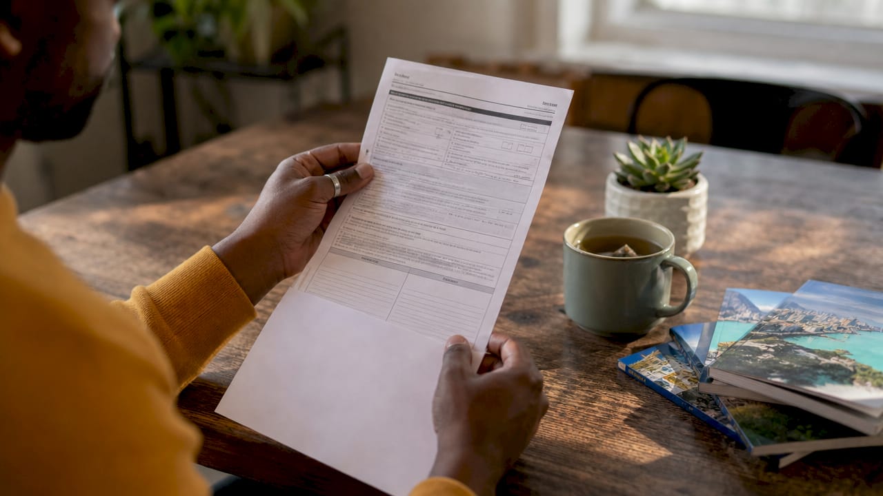 Hands holding passport renewal application form