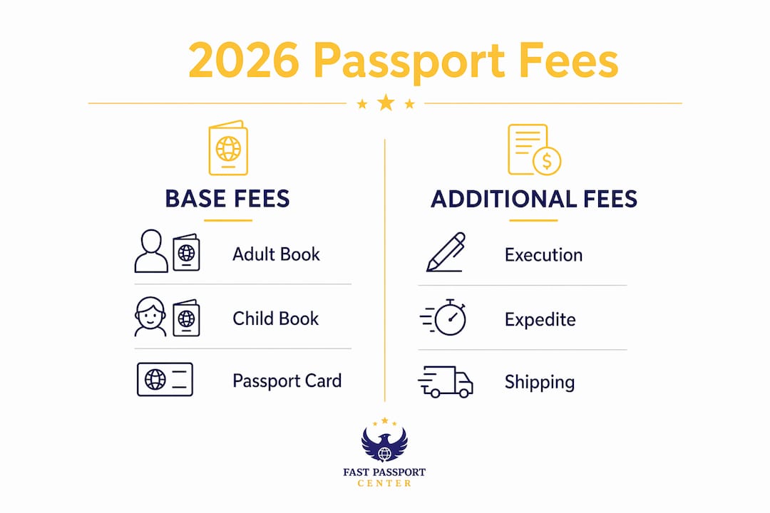 Infographic showing passport base and additional fees