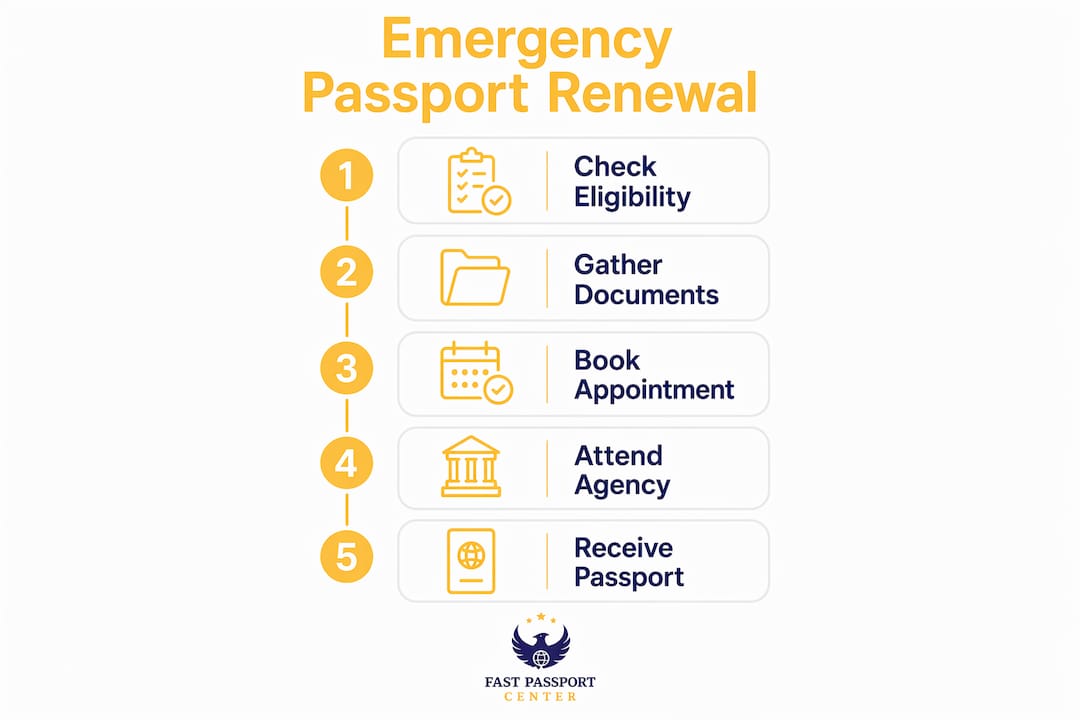 Infographic showing emergency passport renewal workflow steps