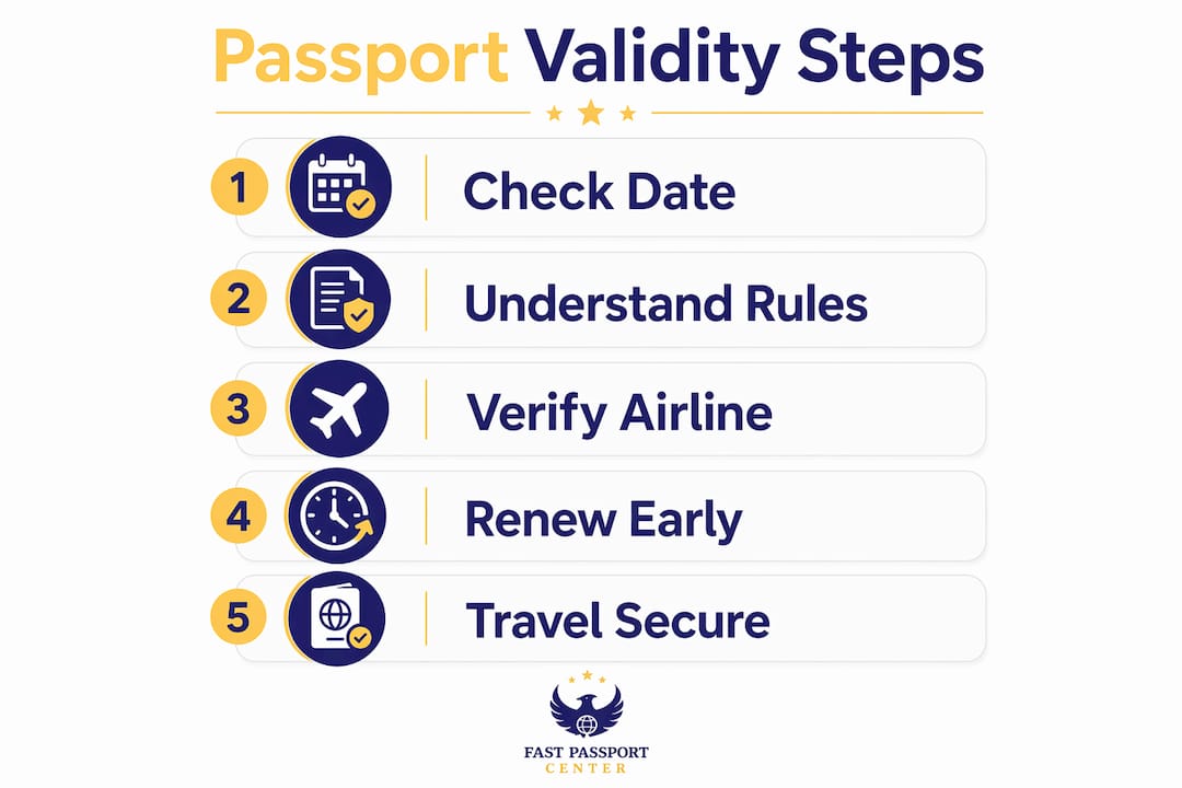 Infographic illustrating passport validity process steps