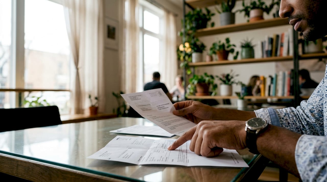 Hands reviewing utility bill for address verification
