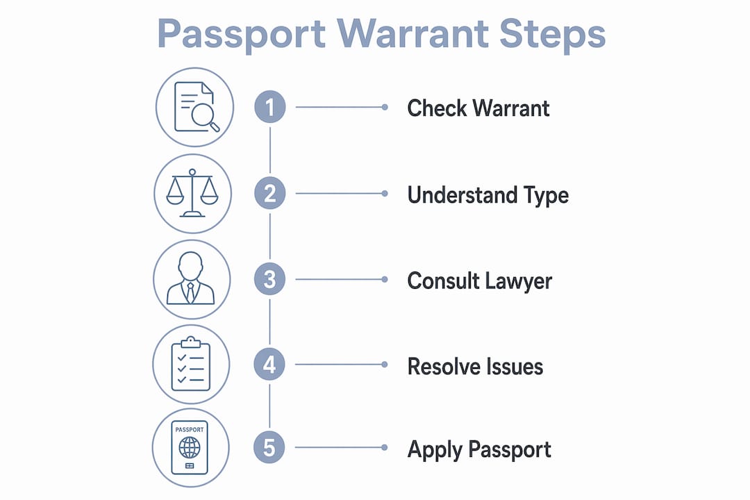 Infographic showing passport warrant resolution steps
