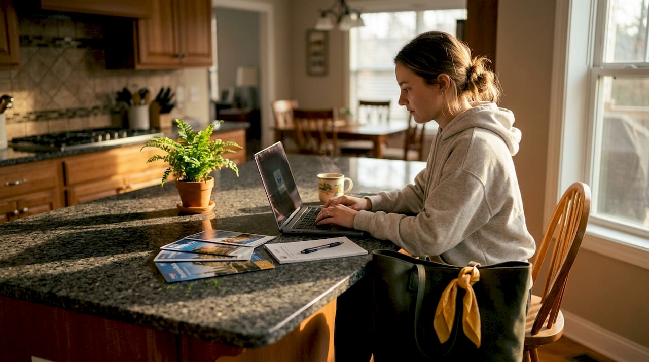Hands with credit card at computer preparing payment