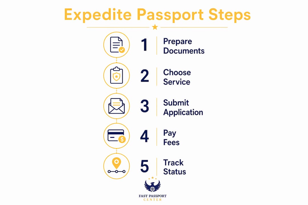 Infographic showing steps to expedite child passport application