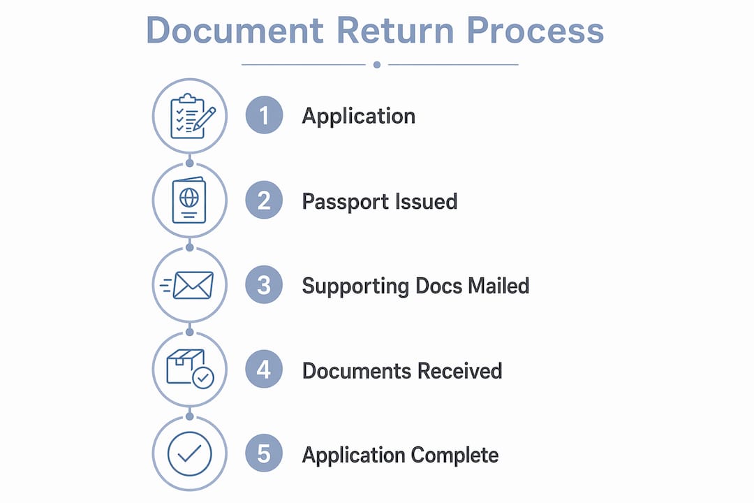 Infographic outlining passport supporting documents mailing process in steps