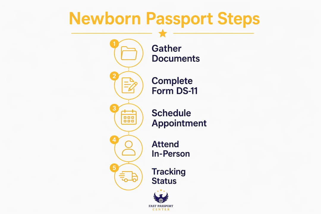 Infographic outlining newborn passport application steps