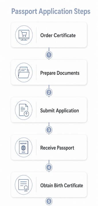 Infographic outlining passport application steps