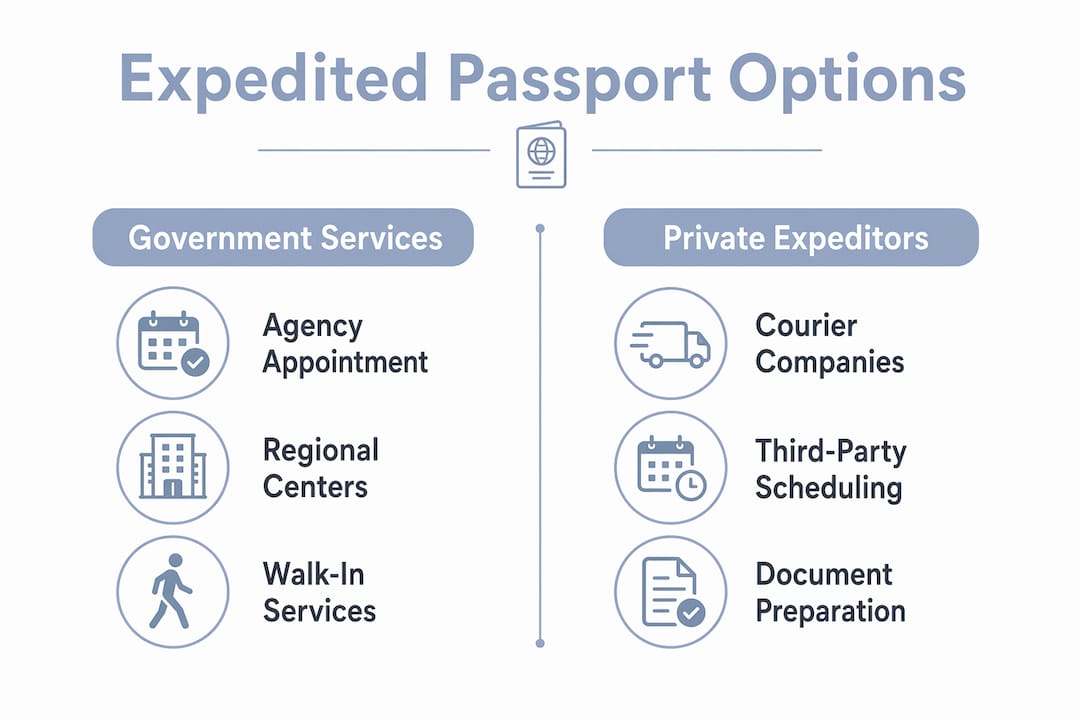Infographic comparing expedited passport service types