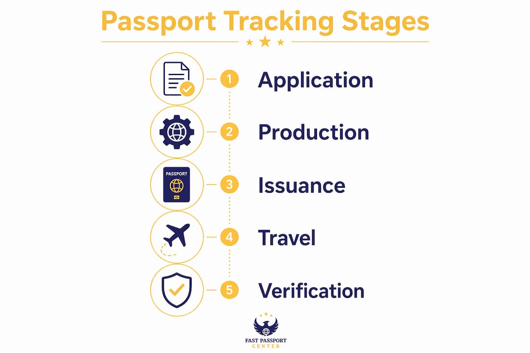 Infographic showing sequential passport tracking stages