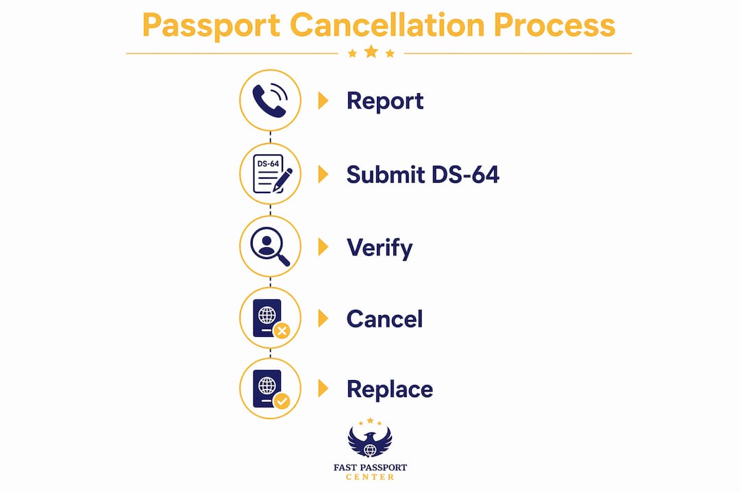 Infographic illustrating passport cancellation steps
