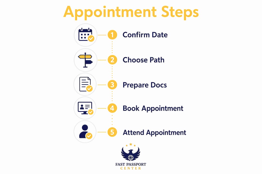 Infographic showing minor passport appointment steps