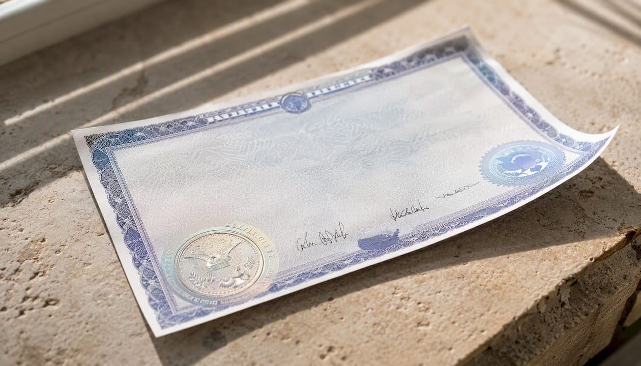 Close-up of certified birth certificate