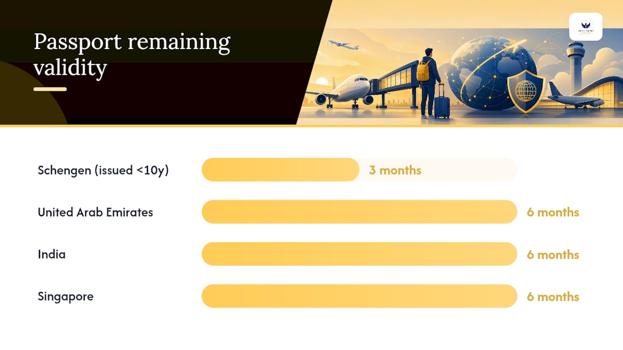 Diagram of passport validity rules by destination