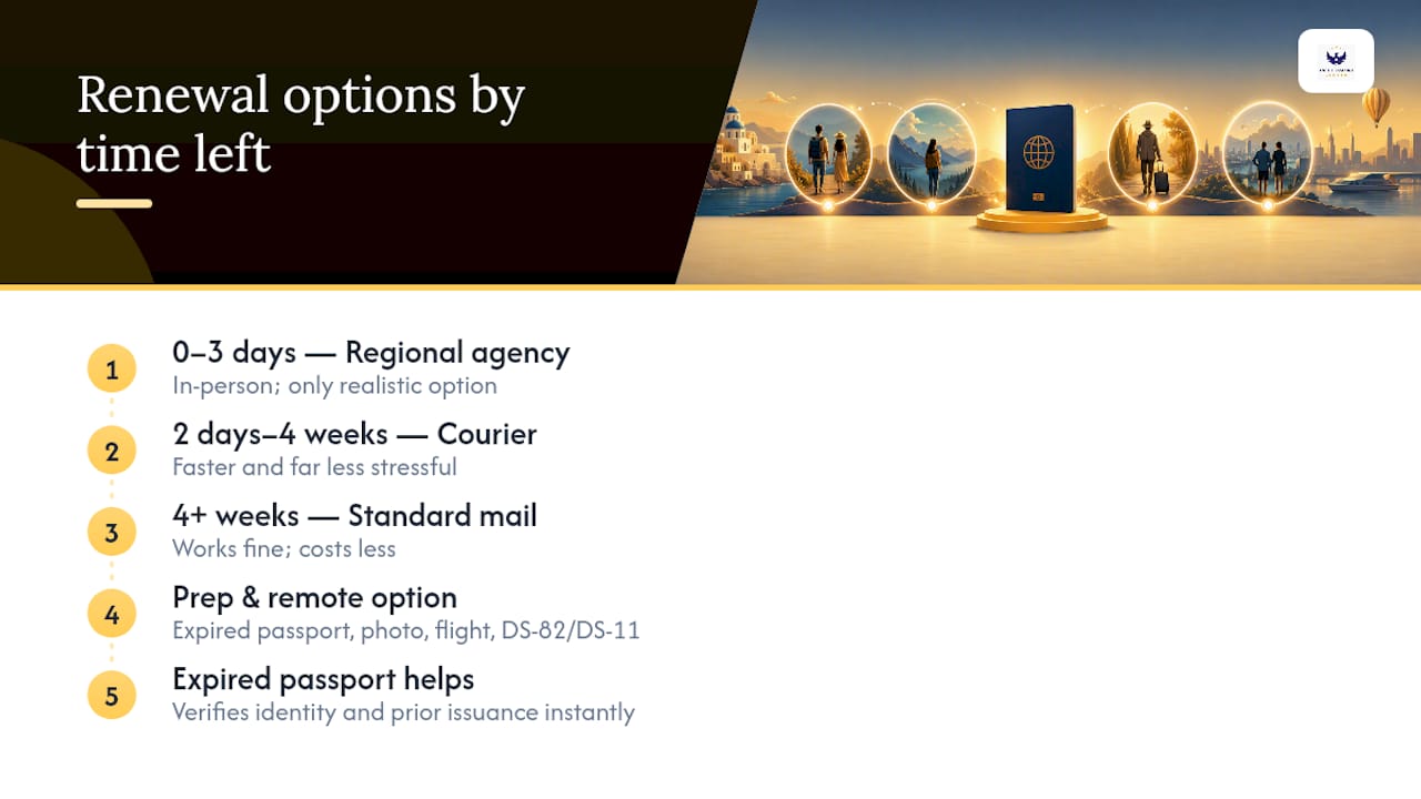 Timeline of passport renewal options by urgency