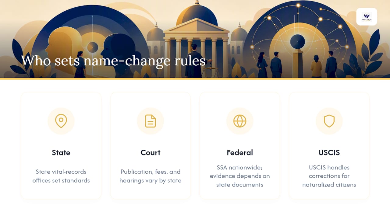 How Do Name Change Rules Differ by State or Country? — overview diagram
