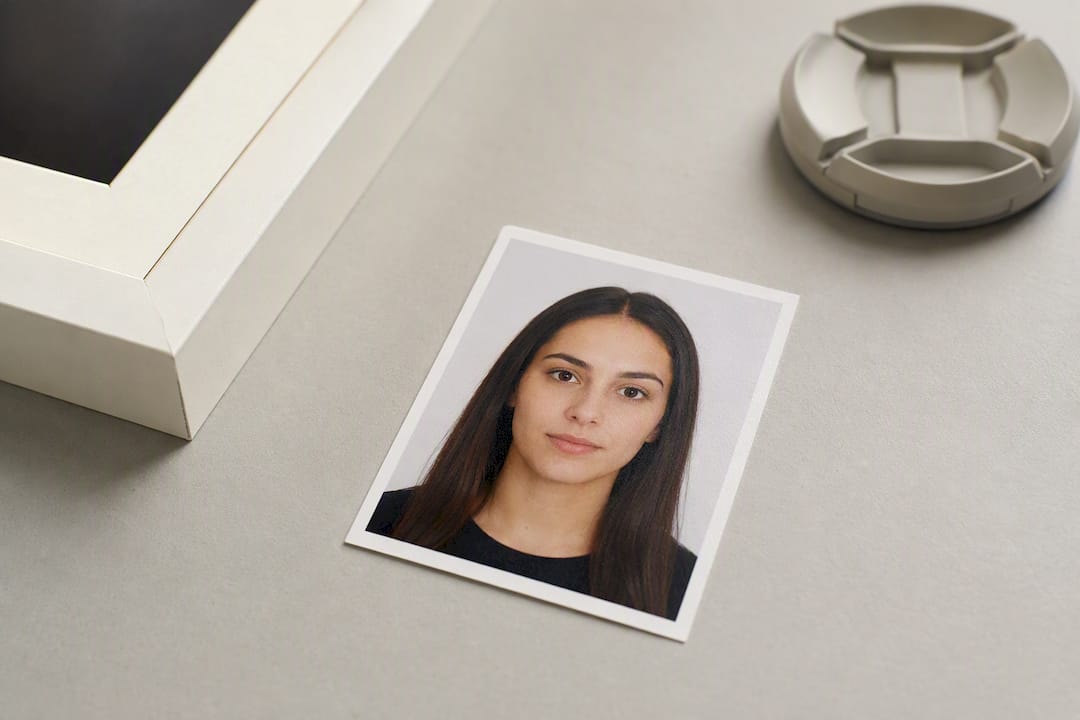 Standard US passport photo on white background