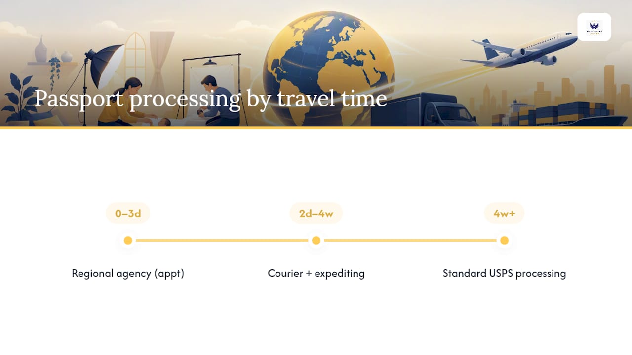 Passport processing options by travel timeline
