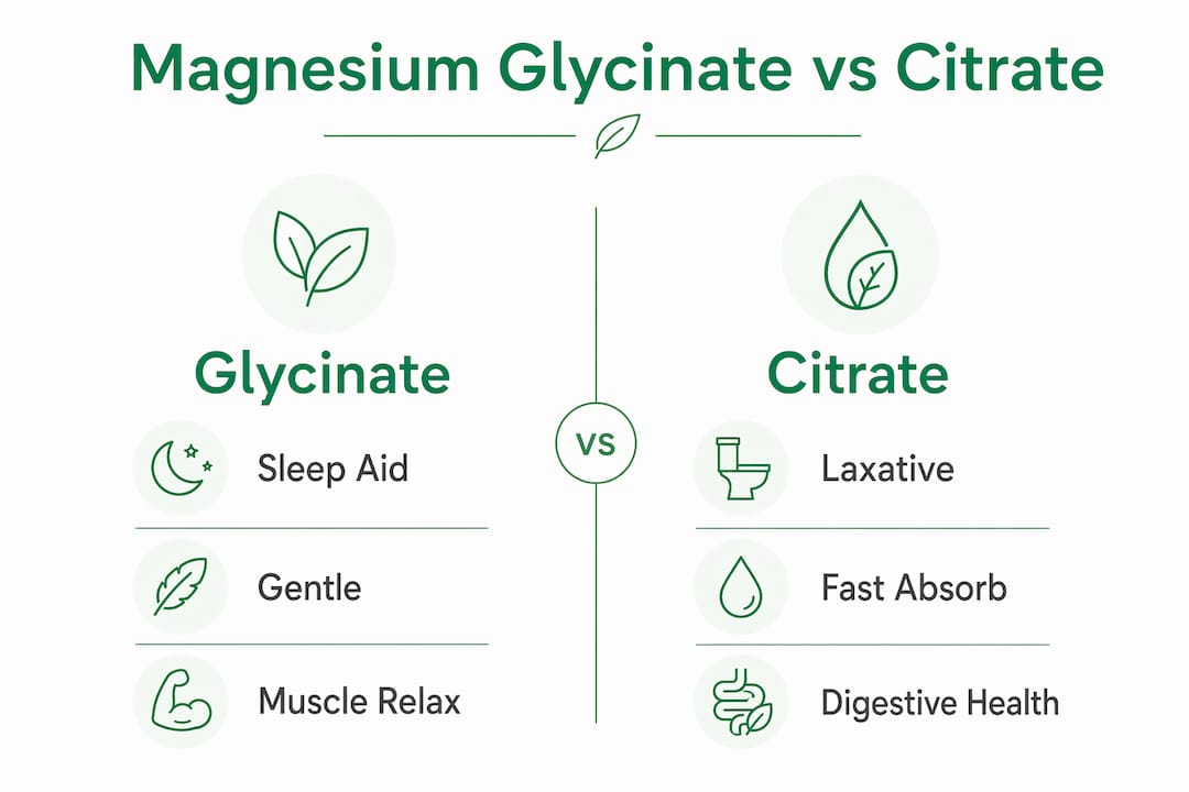 Infographic comparing magnesium glycinate and citrate differences