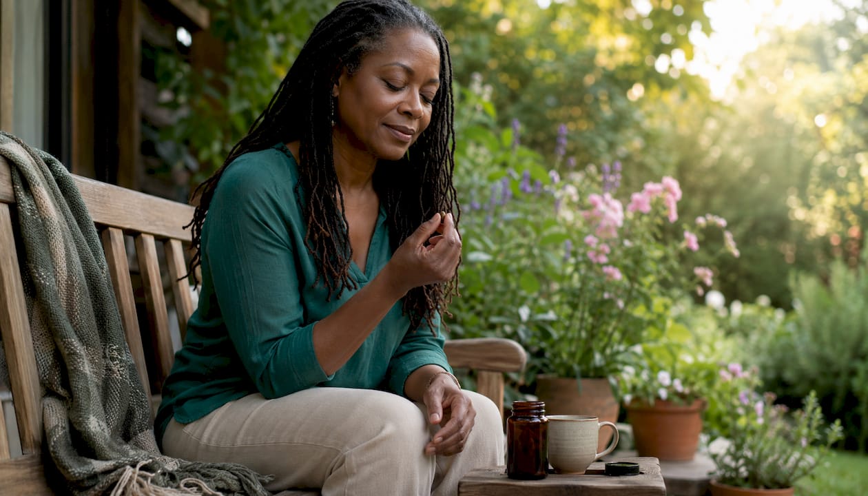 Woman taking ashwagandha gummy at home