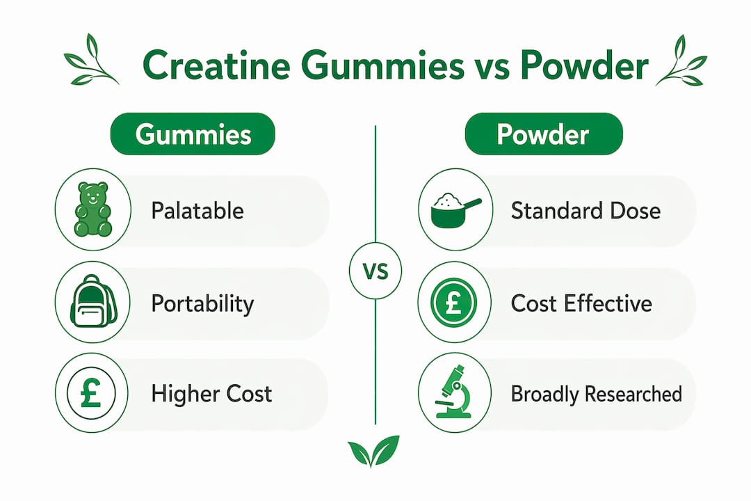 Infographic comparing creatine gummies and powder
