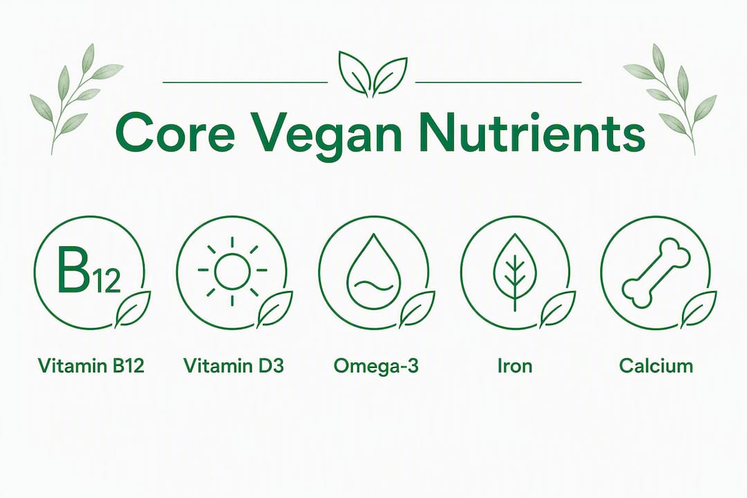 Infographic showing core vegan nutrients