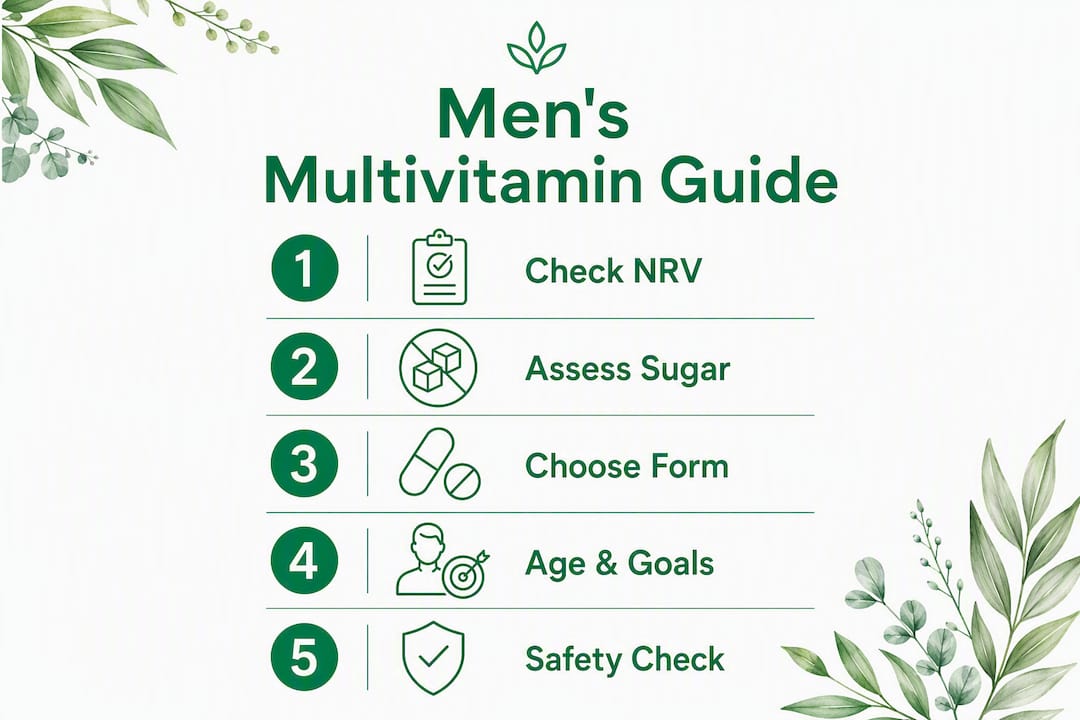 Infographic showing key steps choosing men's multivitamin