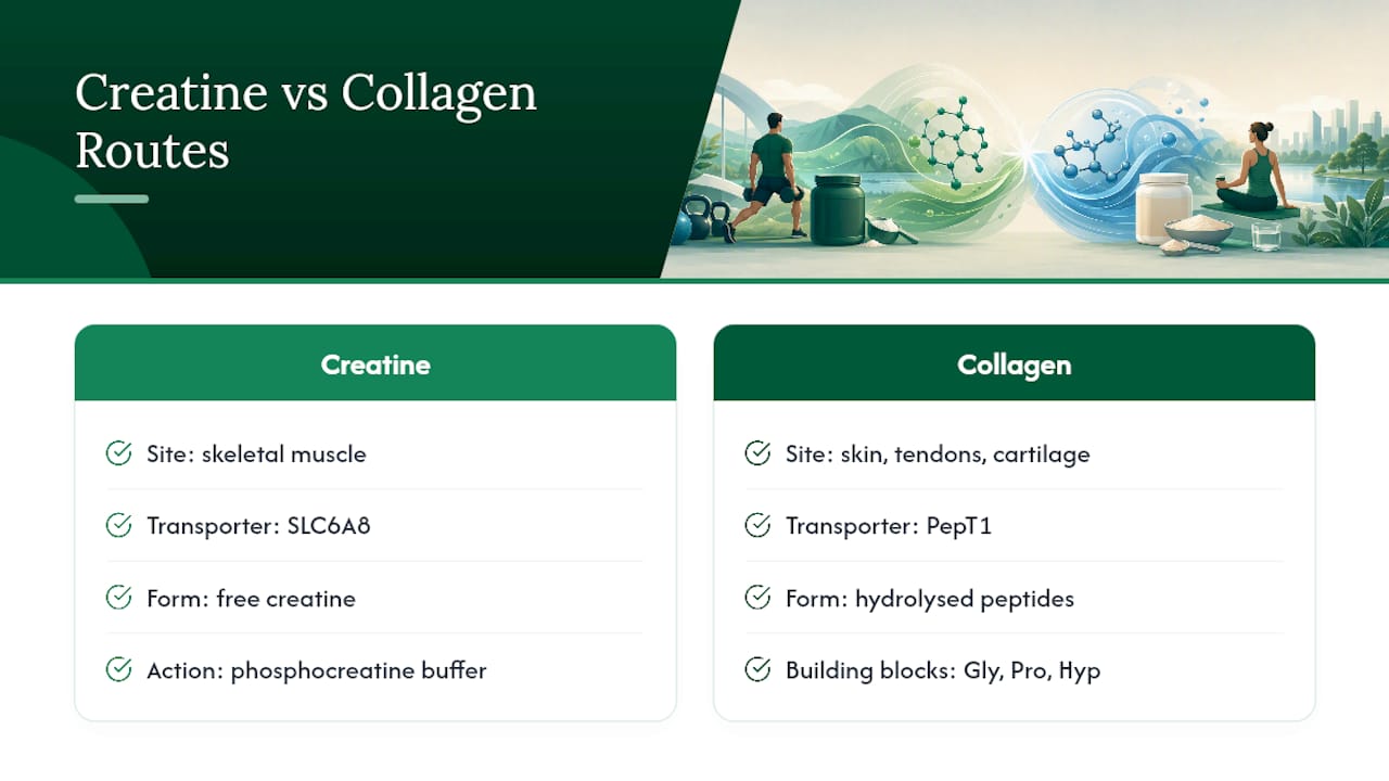 Separate creatine and collagen pathways in the body