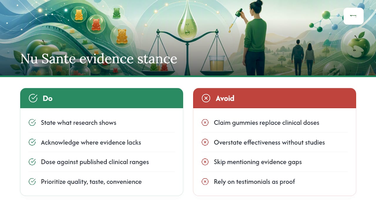 Where Nu Sante Nutrition stands on the evidence — overview diagram