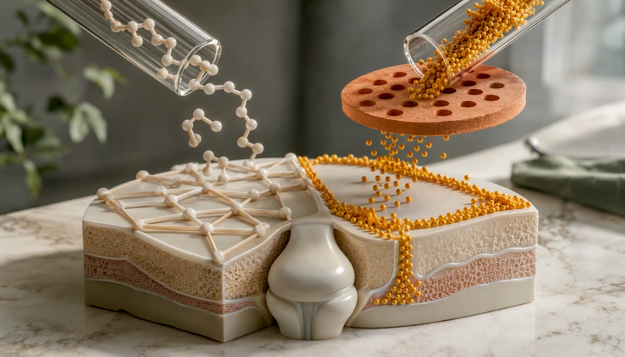 Illustration of collagen and curcumin roles