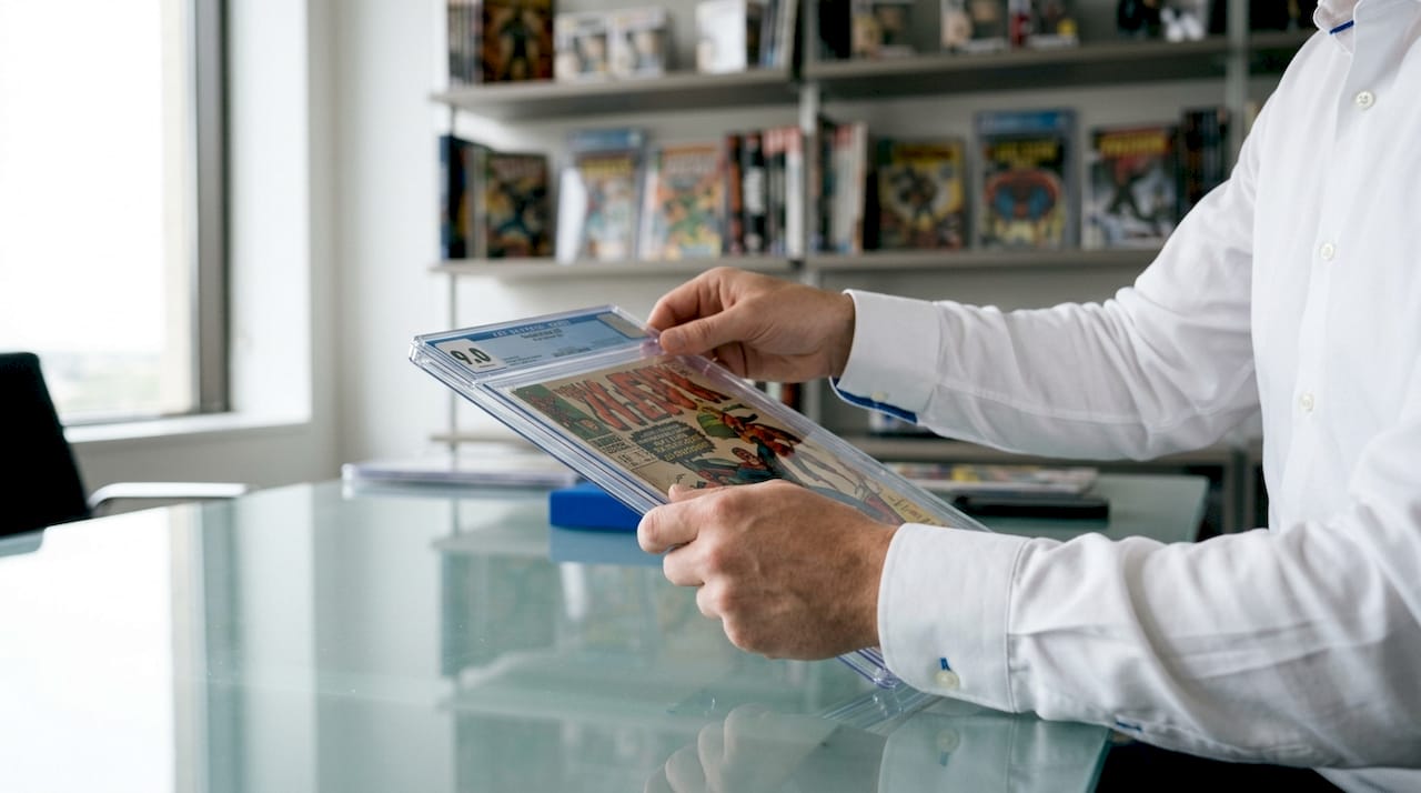 Hands holding CGC graded comic slab close-up