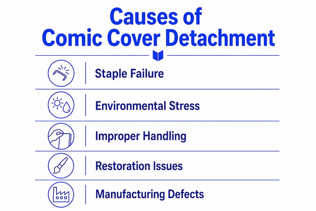 Infographic illustrating main causes of comic cover detachment