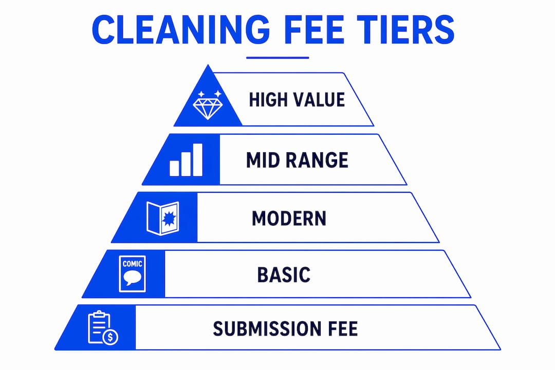 Infographic showing ranked tiers of comic cleaning fees