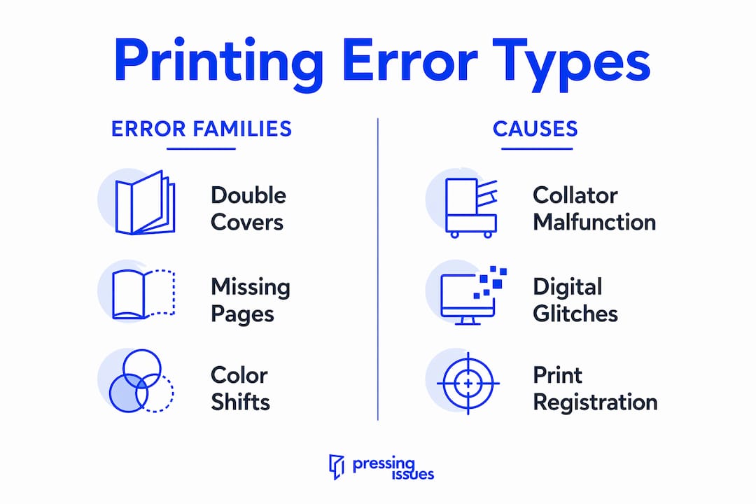 Infographic showing printing error types and causes