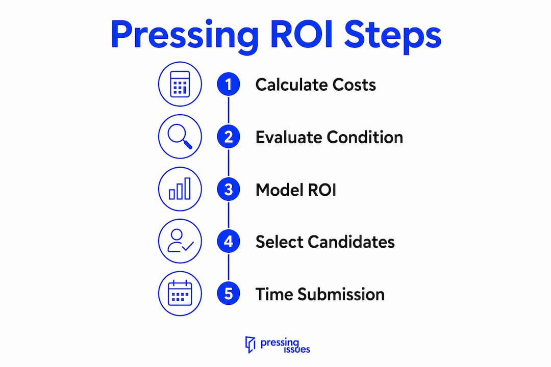 Infographic outlining pressing ROI steps