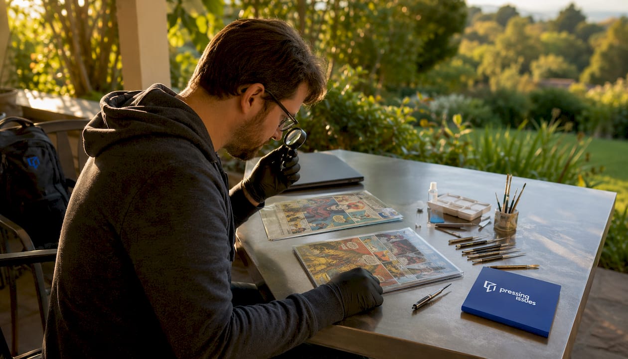 Workspace comparing restored and unrestored comics